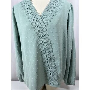 No Brand Sage‎ Green V-Neck Blouse Business Career Size Large